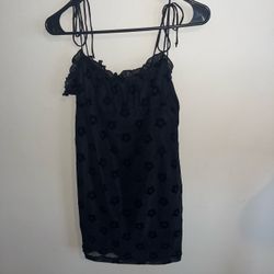 Black Floral Tie Strap Mini Dress