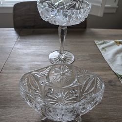 Crystal  Dishes, Crystal Jars With Lids And Salt Dishes