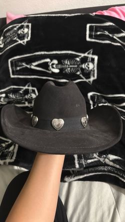 Black Western Cowboy Hat w/ Silver Heart Conchos – One Size