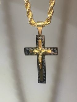 Stainless steel and gold plated cross pendant