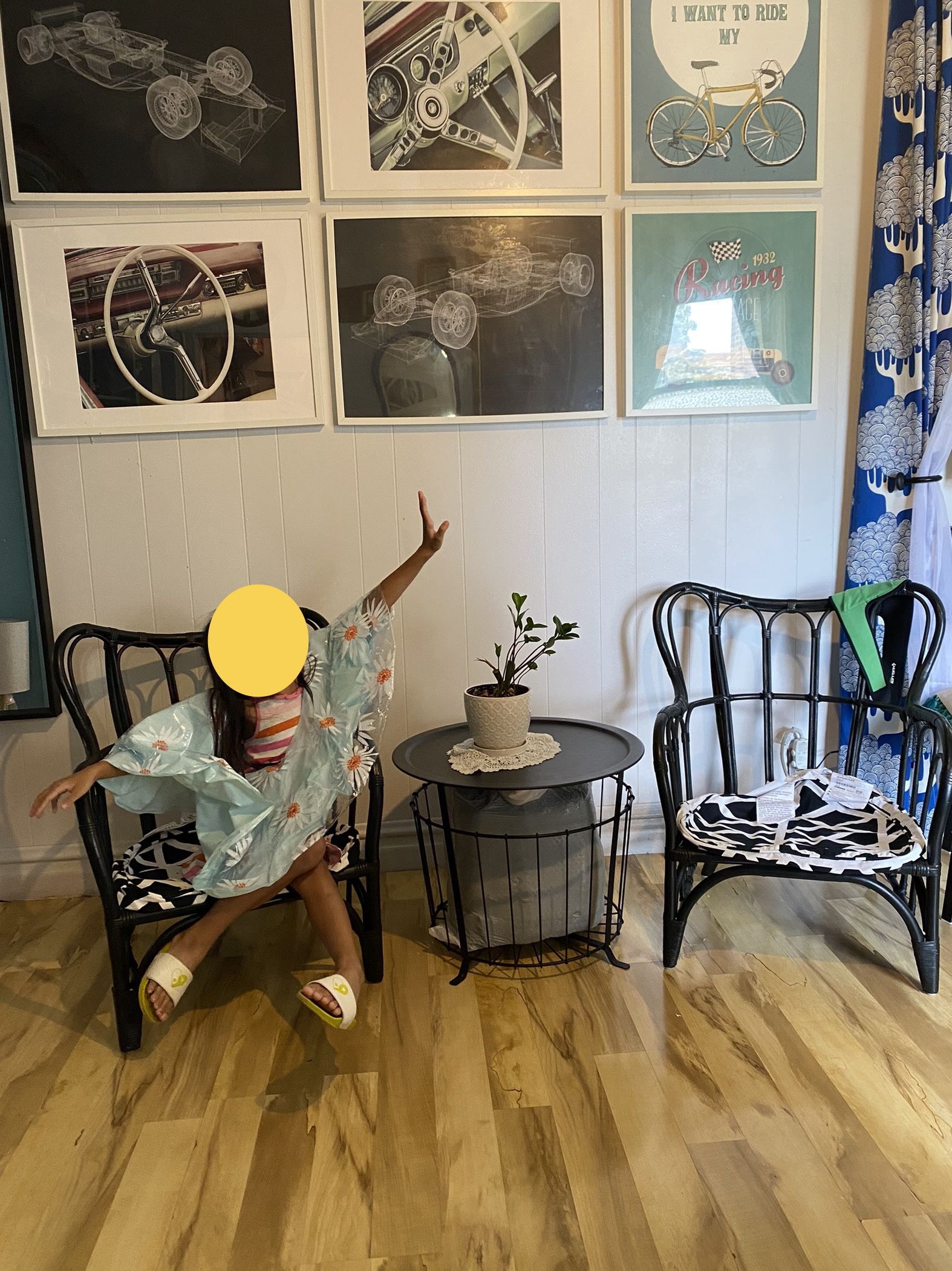 IKEA Avsiktlig wicker/rattan chairs and IKEA Gualov storage/coffee table