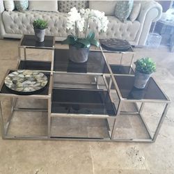 Large Coffee Table With Very Thick Smoked Tempered Glass 
