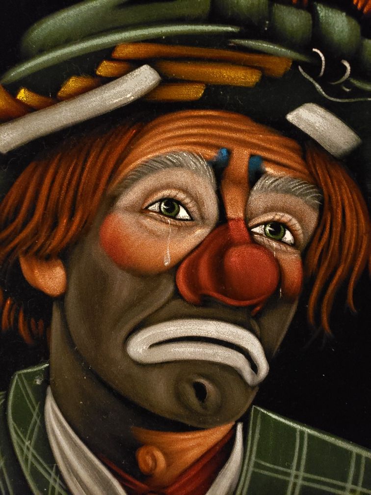 Vintage Sad Clown Velvet Painting