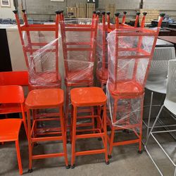 10 Orange Metal Office Or Shop Stools! Only $30 Ea! Great Dining Chairs Too For Restaurant! 