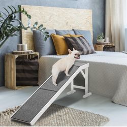 Strong Sturdy Big Long Wood Ramp For Dog To Bed Couch Car Non Slip Carpet Surface Up to 150 lb Dog Size Length 70", Height 25" 