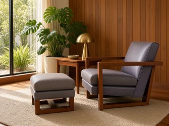 MCM 1970’s top grain buffalo gray leather “Roger” lounge chair w/ ottoman by Ransom Culler for Thayer Coggin