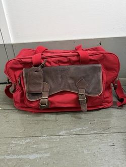 VTG Manhattan Portage Country Store Red Canvas Leather Duffel Travel Bag 22”