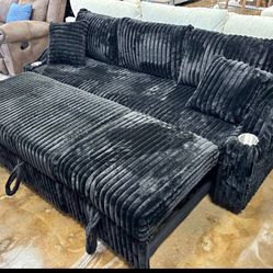 NEW BLACK SECTIONAL SLEEPER PULLOUT SOFA WITH FREE DELIVERY ONLY PAY ON DELIVERY