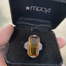 Silver Sterling 925 Yellow Gemstone Ring 
