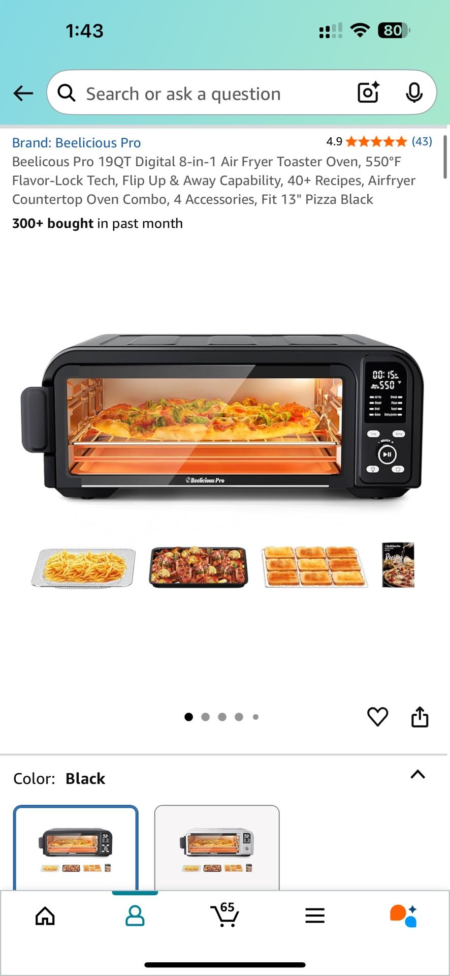 Beelicous Pro 19QT Digital 8-in-1 Air Fryer Toaster Oven, 550°F Flavor-Lock Tech, Flip Up & Away Capability, 40+ Recipes, Airfryer Countertop Oven Com