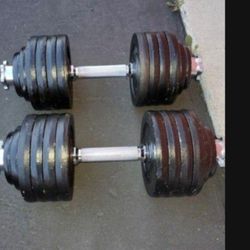 SPECIAL OFFER 2x52.5 LBS 105 LBS. TOTAL ADJUSTABLE DUMBELLS PLUS CONECTOR TO MAKE A BARBELL.