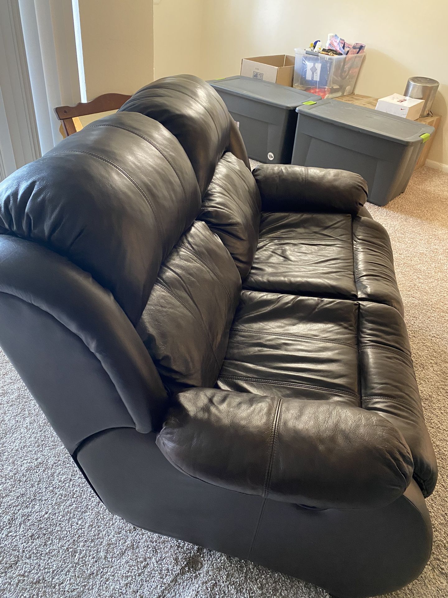 Chocolate Leather Reclining Love Seat