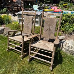 Pair of Solid Hardwood Adult Rush Rocking Chairs - TLC Project