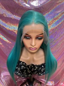 Teal blue human hair lace frontal wig 13x6