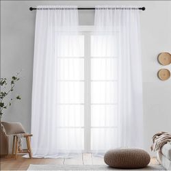 Sheer White Curtains 108" Inch Length 2 Panels Set, Light Filtering Soft Rod Pocket Voile White Drapes for Living Room/Bedroom, Each 42" W x 108" L
