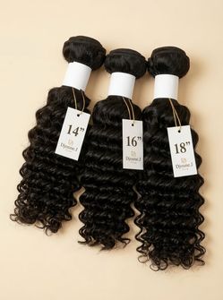 Djoune.J Beauty Premium Deep Curly 100% Human Hair 3-Bundle Deal (14", 16", 18") - Natural Black