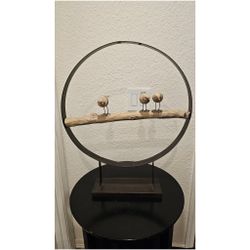 Carved Wood Birds & Metal Circle Art Decor 