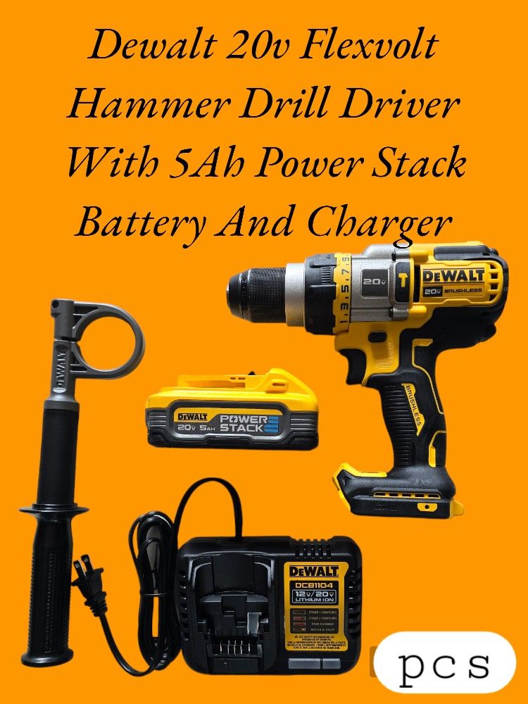 Dewalt 20v Flexvolt Hammer Drill Driver With 5Ah Power Stack Battery And Charger 