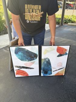 Set of 2 Framed Abstract Wall Art Prints – Modern & Colorful