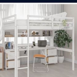 Loft Bed Teen Bed White Bed Desk