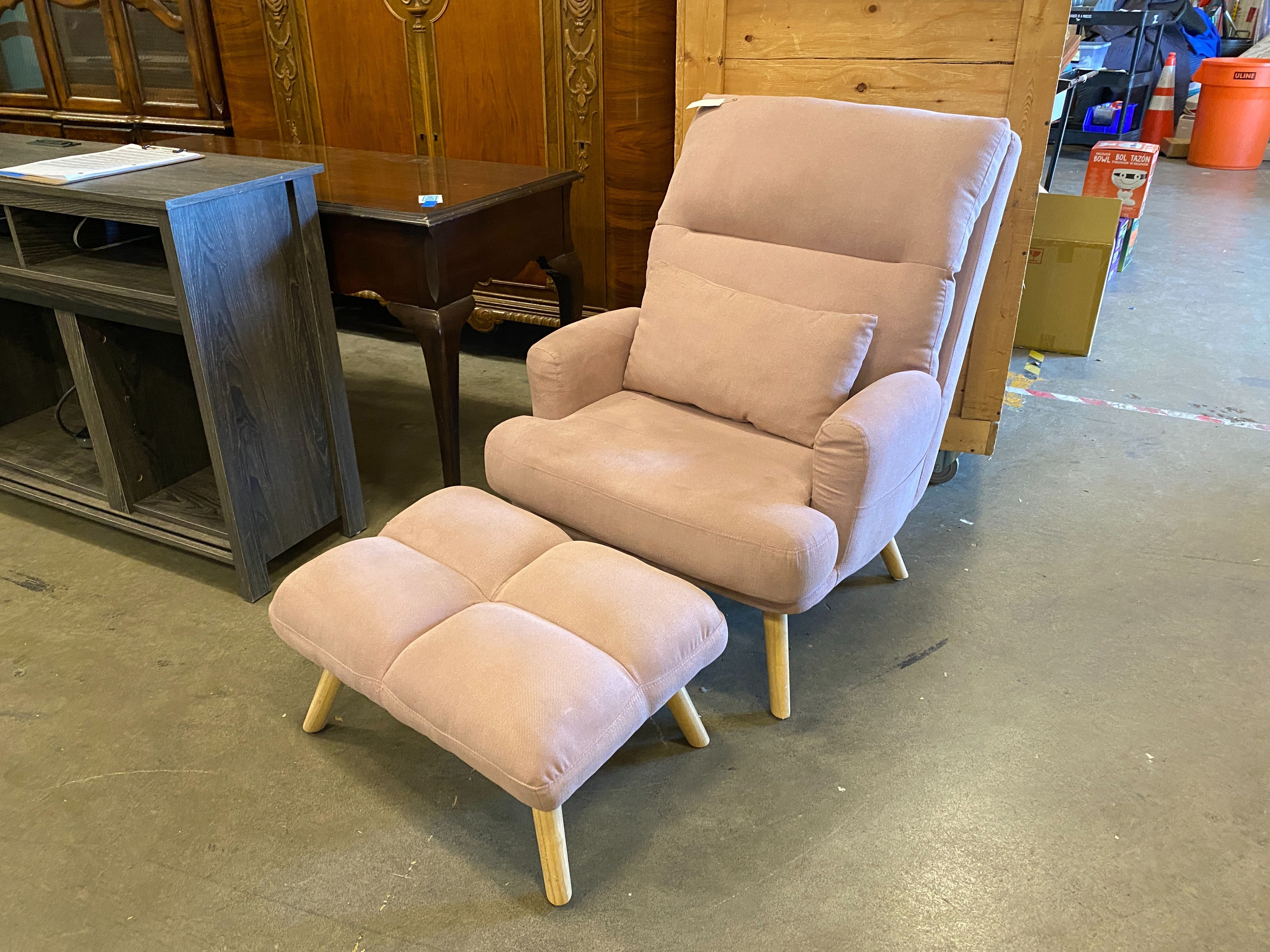 Baby Pink Lay Down Chair with Ottoman