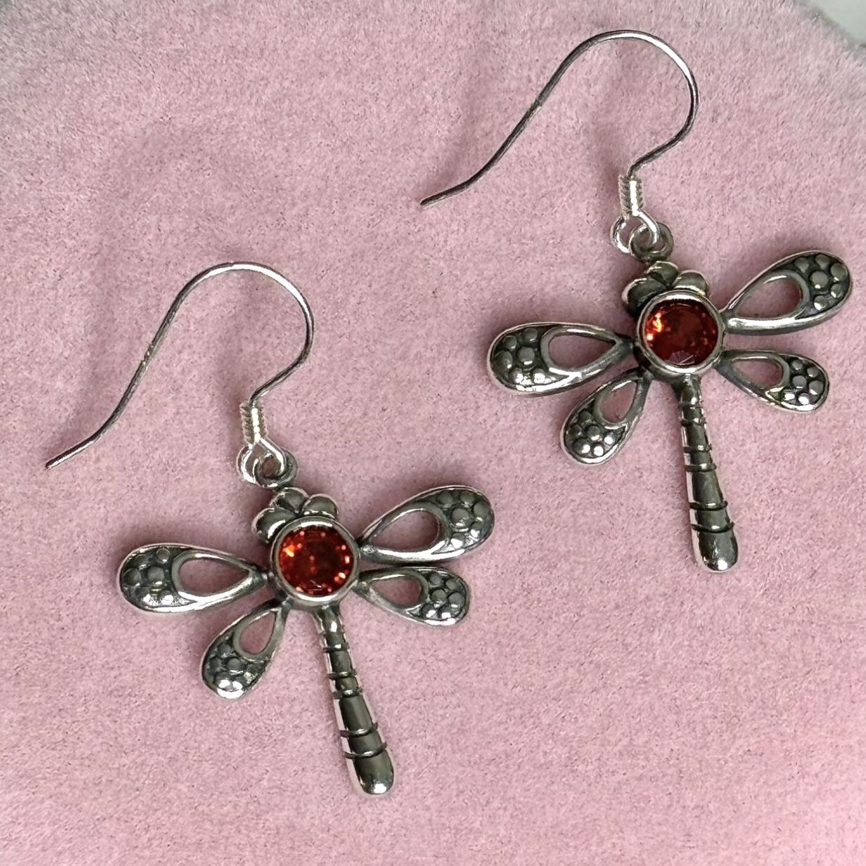 Red Garnet Dragonfly ♥️ 925 Sterling Silver Earrings