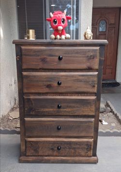 5 Drawer Solid Wood Upright Dresser- Dark Walnut