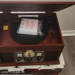 Victrola Nostalgic 6-In-1 Bluetooth Record Player & Multimedia Center With Built-In Speakers - 3-Speed Turntable, CD & Cassette Player, FM Radio | Wir