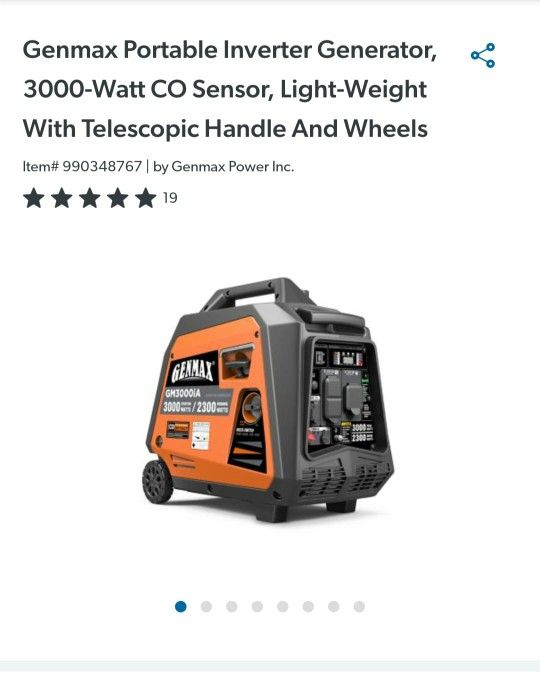 Genmax Gm3000ia 3000 starting watts/2300 running watts New