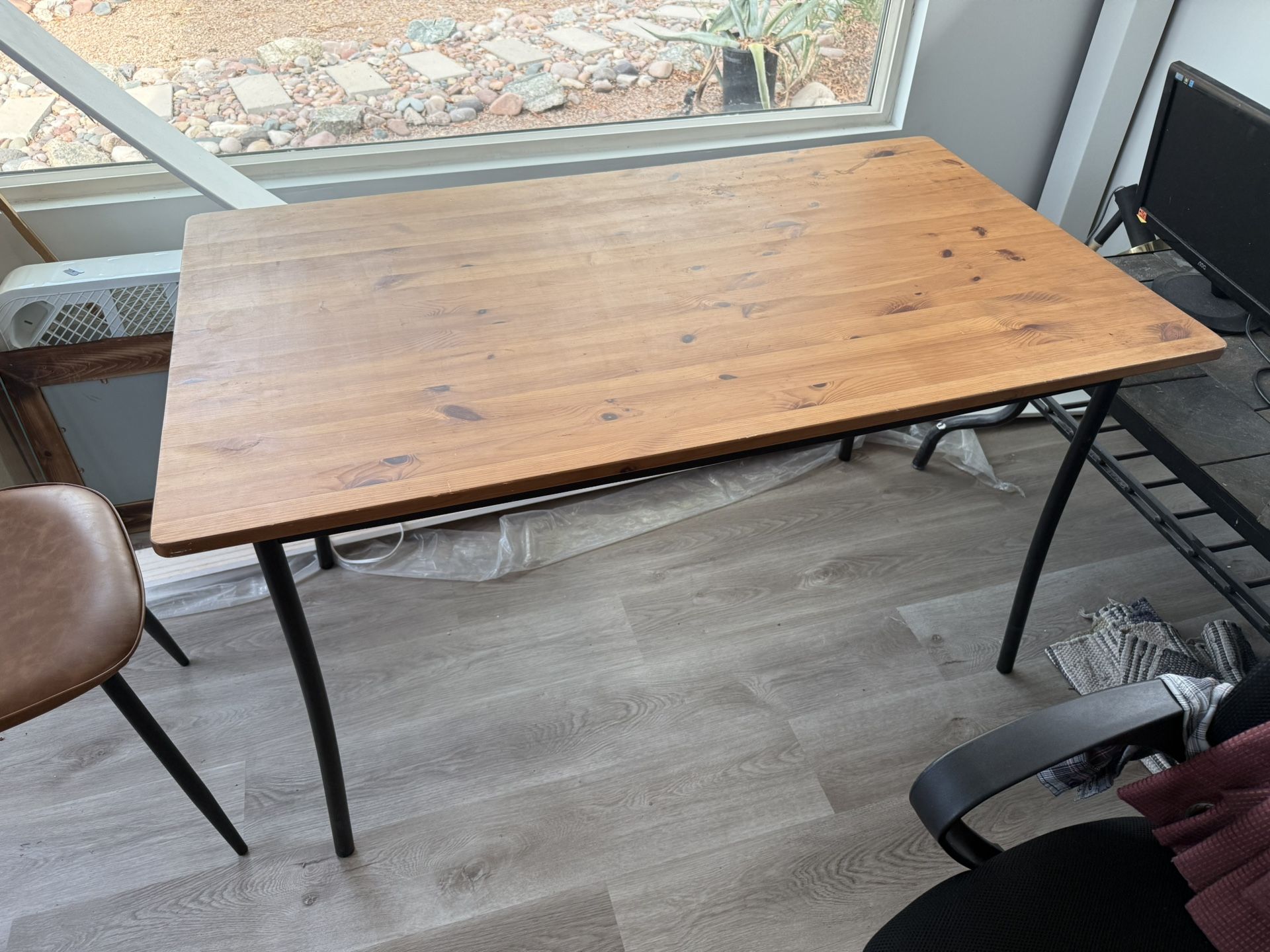Sturdy dining table or desk solid wood with metal legs