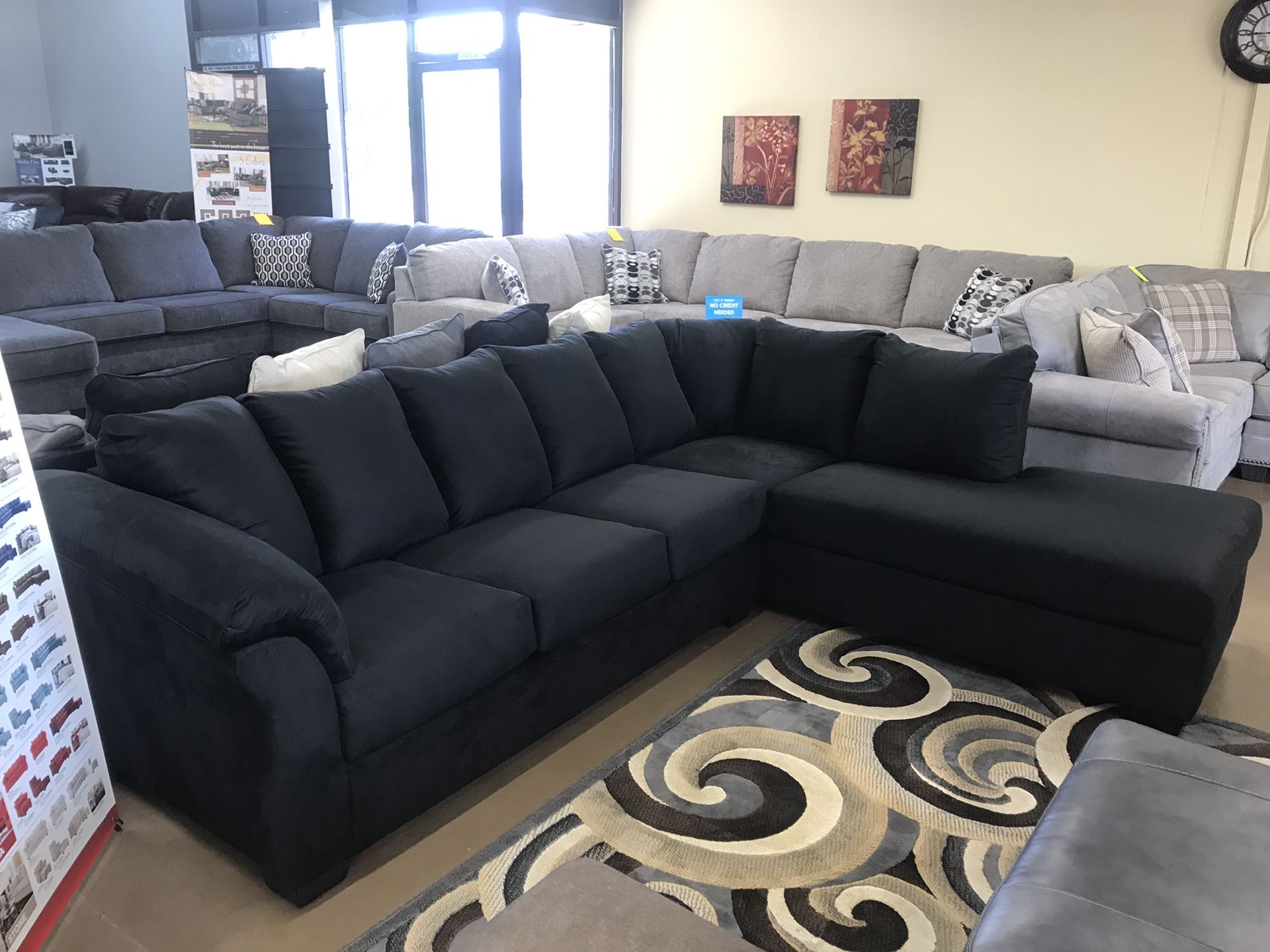 Black microfiber sectional