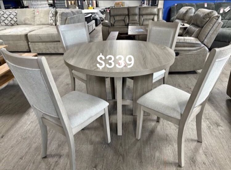 $339 No Tax Light Gray 5-Pc Dining Set