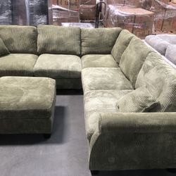 New Green Sectional Couch And Ottoman Sofa Set 99”