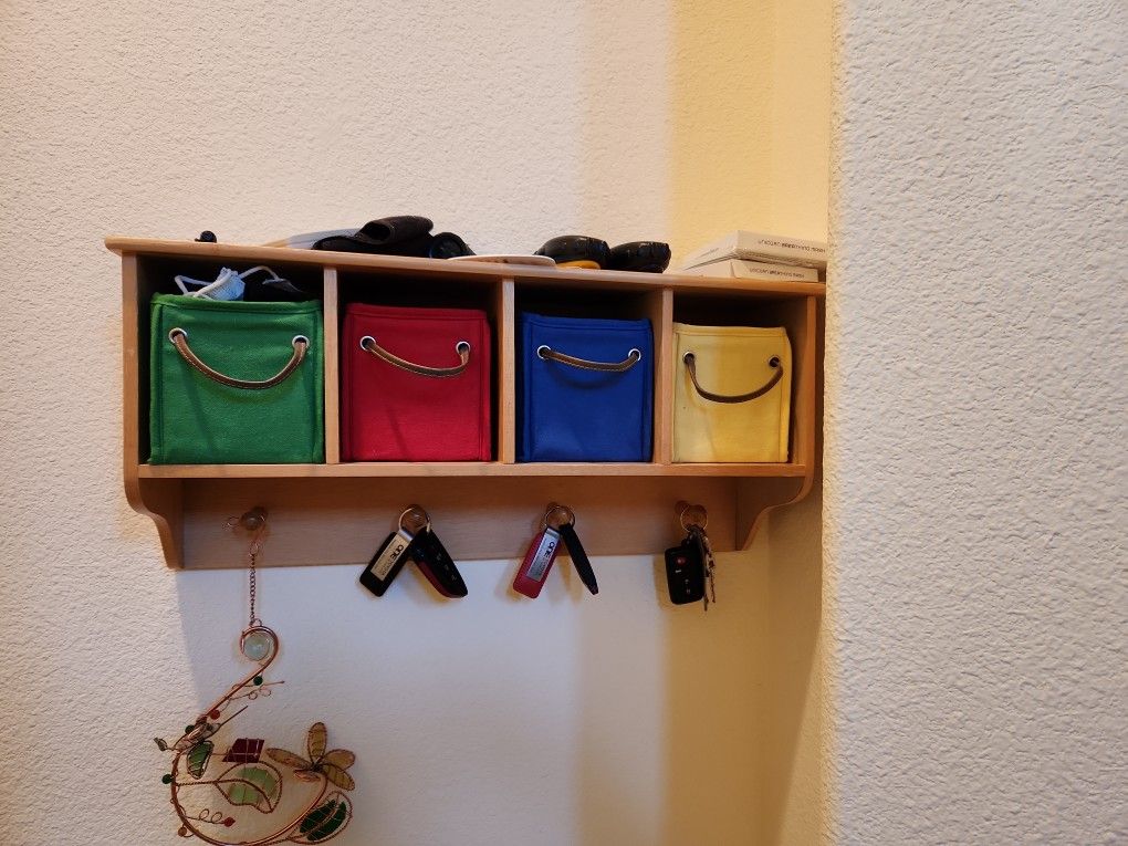 Wall Shelves with Hooks And Storage Bins
