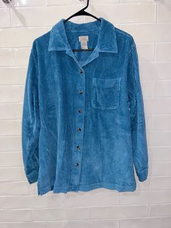 VINTAGE L.L. BEAN BLUE CORDUROY BUTTON DOWN SHIRT - SIZE M