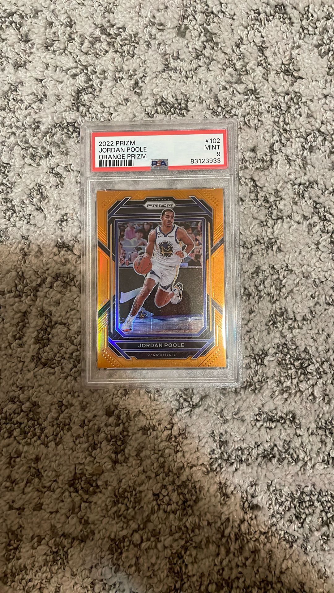 2022 PANINI PRIZM #102 JORDAN POOLE ORANGE PRIZM PSA 10