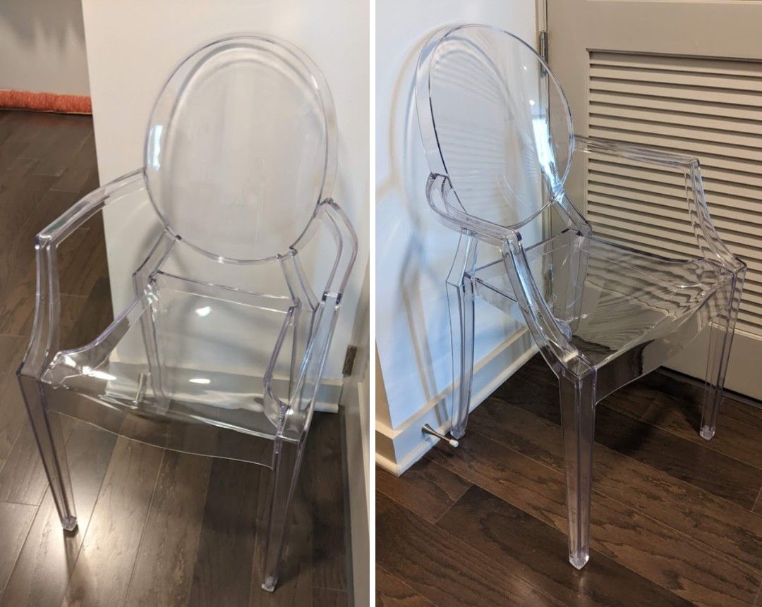 Pair of Clear Ghost Acrylic Dining Arm Chairs
