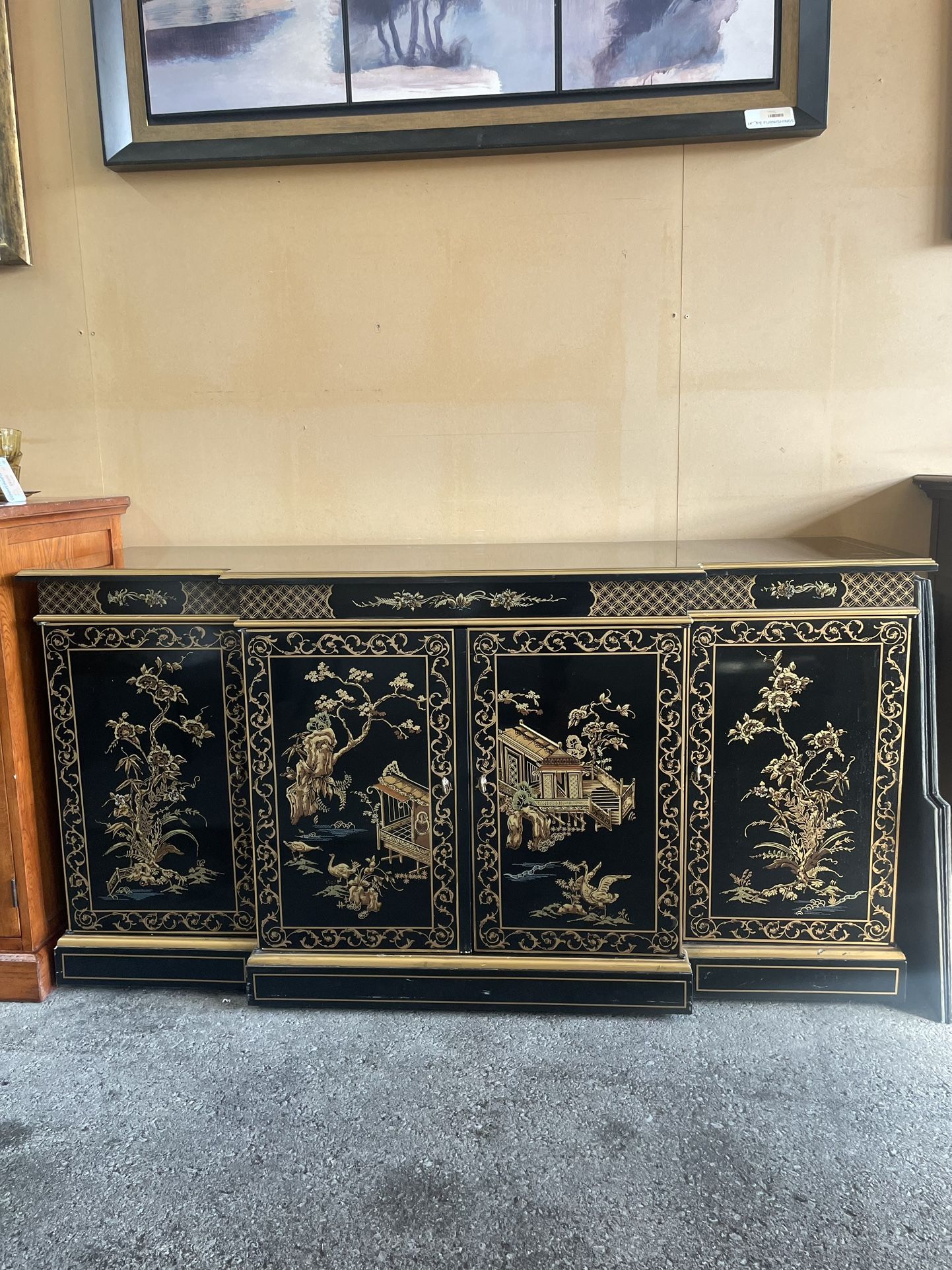 Black Lacquer and Gold Sideboard