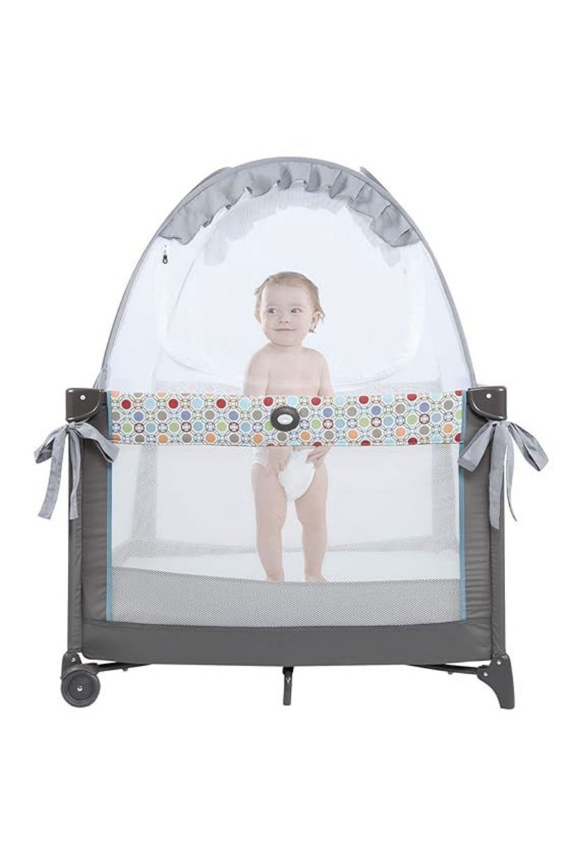 Minnebaby Pack N Play Tent, Keep Baby from Climbing Out, Mini Crib Safety Mesh Canopy, Play Yard Tent Cover, See Through and Breathable
