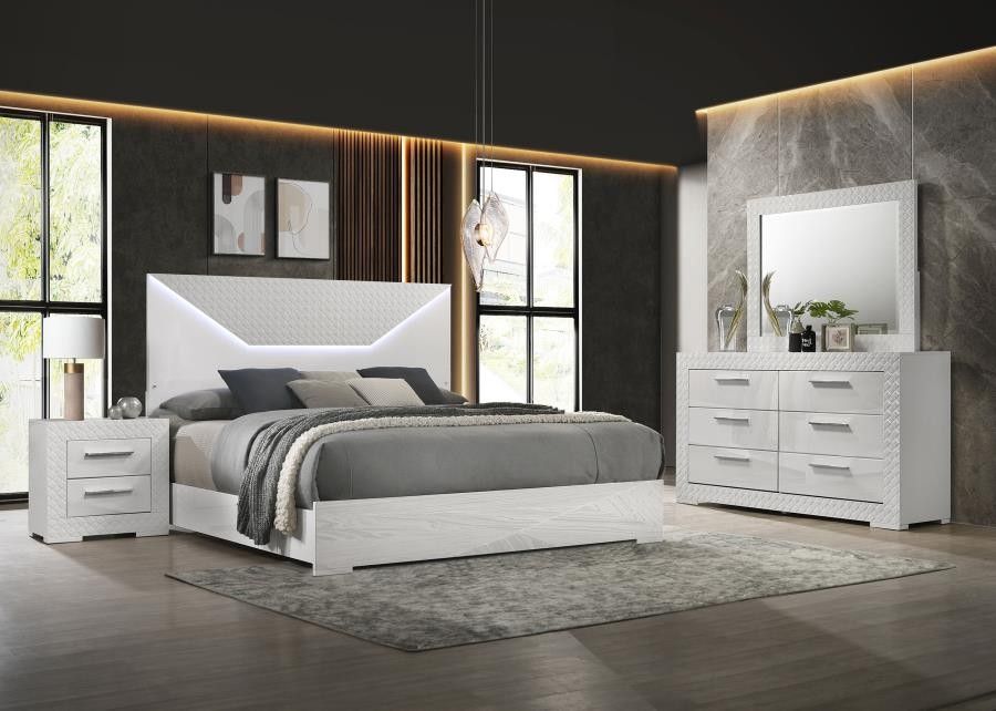 New Trending 4 Pc LED Queen Bedroom Set With Queen Bed Frame Dresser Mirror And Nightstand