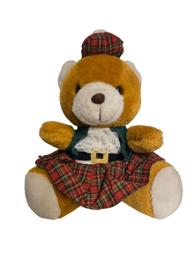 Vintage Soft Things stuffed Tartan Plaid Kilt teddy bear plush 18"