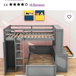 Twin Bunk Bed With Shelves, Desk, and Wardrobe