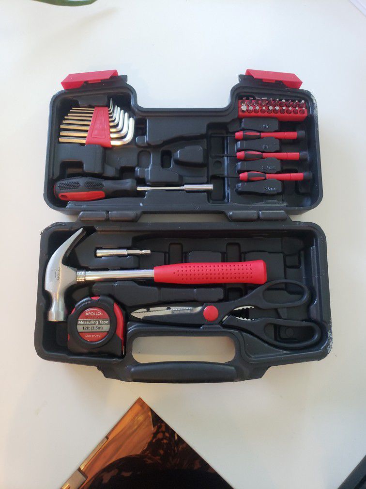 Apollo Tools DT9706 Original 39 Piece General Repair Hand Tool Set with Tool Box Storage Case , Red

