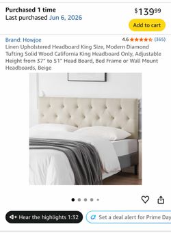 New Linen Upholstered Headboard King Size, Modern Diamond Tufting Solid Wood California King Headboard Only, Adjustable Height from 37” to 51” Head Bo
