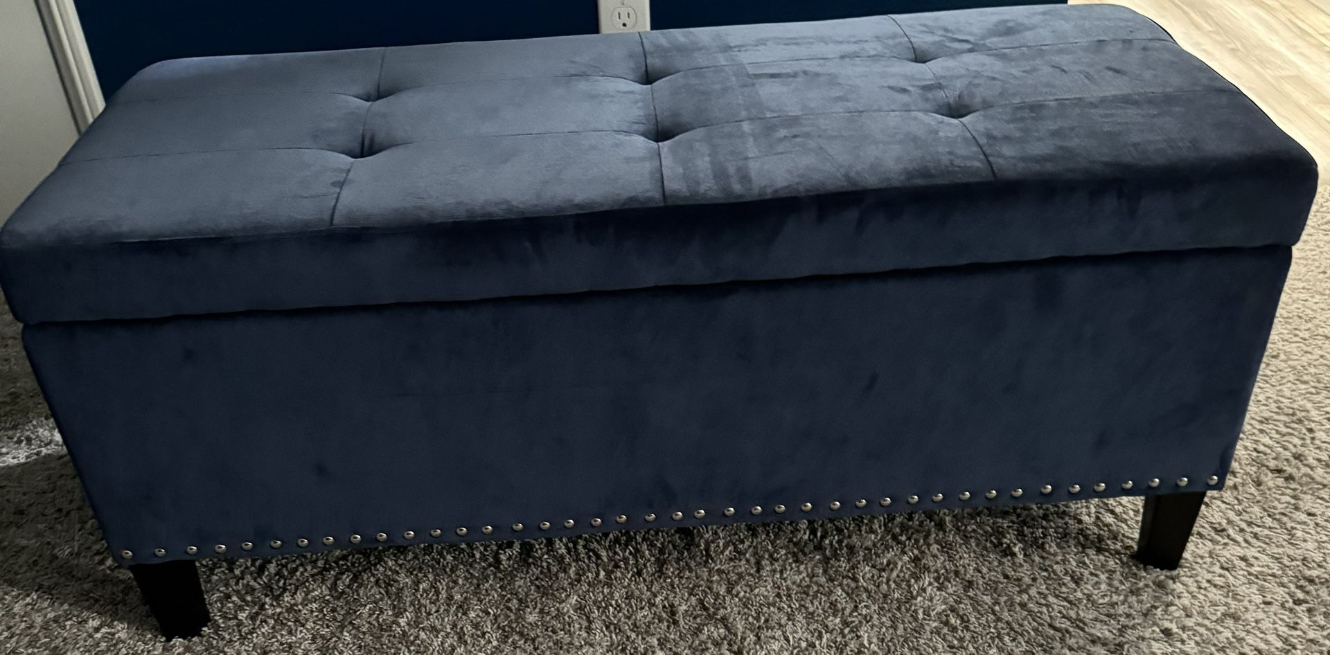 Upholstered Blue Velvet Ottoman/Storage