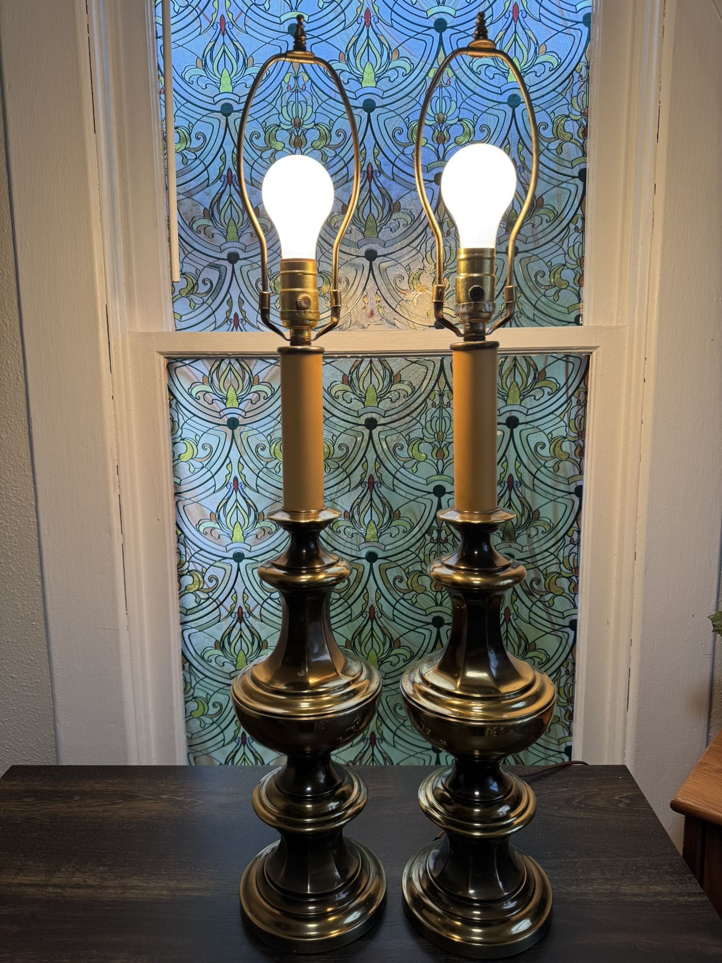 vintage Stifle solid brass lamps matching set candle stick style