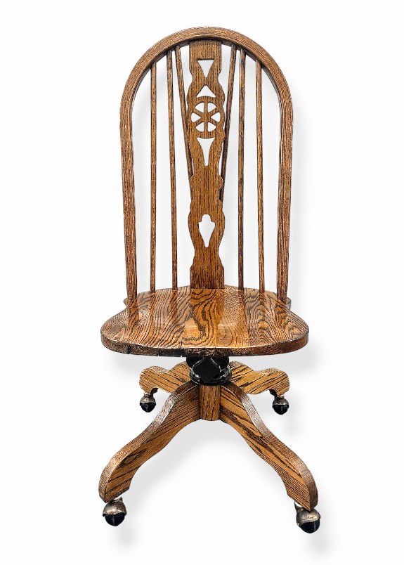 Vintage Desk Chair Oak Wheels Swivel  Dovetails Handcrafted 