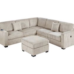 New 99x99 Corduroy Sectional Couch With Ottoman And USB 