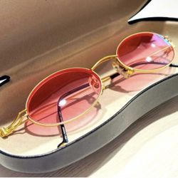 **VERY RARE** 100% Authentic Gucci Coogi 21KP Gold Metal Frame Pink Tint Sunglasses