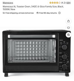 Mainstays XL Toaster Oven, 34QT, 6-Slice Family Size, Black, 1500W, New